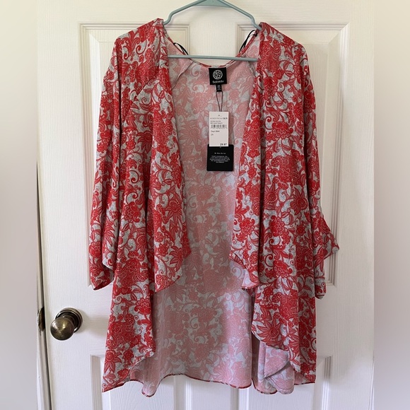 bobeau Sweaters - Bobeau Red Sage Paisley Cardigan/Cover Up - Plus Size